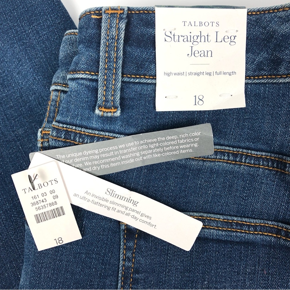 Talbots High Waist Straight Leg Jeans Amagansett Wash Full Length Plus Sz 18 NWT - Picture 2 of 12